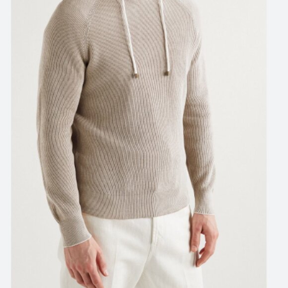 Men! Brunello Cucinelli Ribbed Cotton Hoodie Creme size Small - Picture 1 of 8